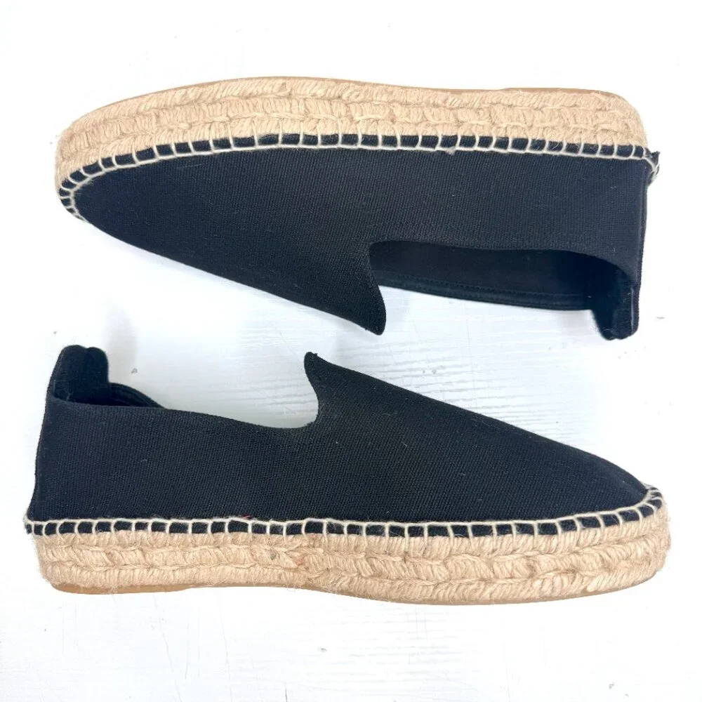 Spain Coastal Resort Neutral Platform Slip On Canvas Jute Espadrille 11 41 Black